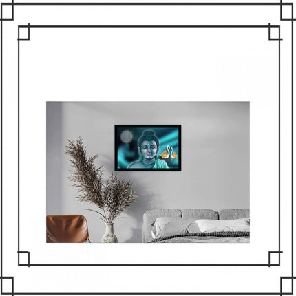 Rosolly Buddha Painting with Synthetic Photo Frame (Multicolor)