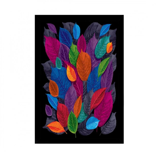 Rosolly Dark Autumn Leaves Painting with Synthetic Photo Frame (Multicolor)
