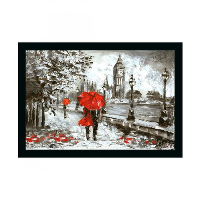 Rosolly Couple Walk In Forest Painting with Synthetic Photo Frame (Multicolor)