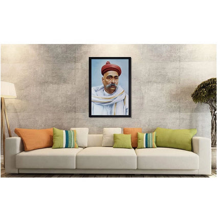 Rosolly Bal Gangadhar Tilak Painting with Synthetic Photo Frame (Multicolor)