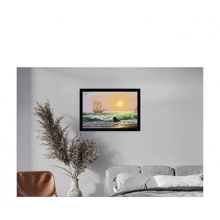 Rosolly Boat Painting Painting with Synthetic Photo Frame (Multicolor)