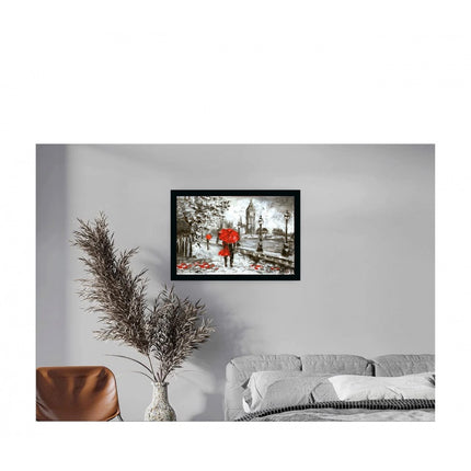 Rosolly Couple Walk In Forest Painting with Synthetic Photo Frame (Multicolor)