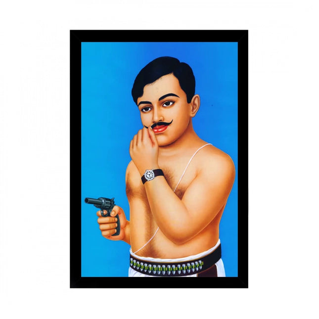 Rosolly Chandra Shekhar Azad Painting with Synthetic Photo Frame (Multicolor)