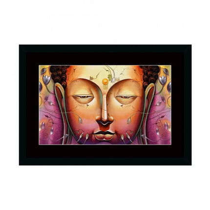 Rosolly Buddha Painting with Synthetic Photo Frame (Multicolor)