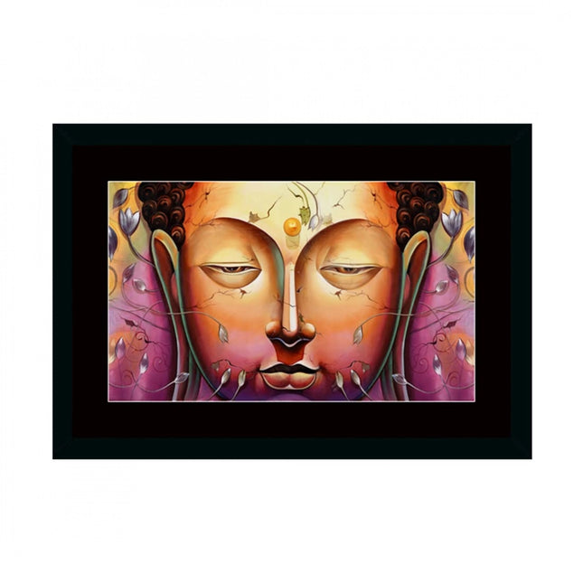 Rosolly Buddha Painting with Synthetic Photo Frame (Multicolor)