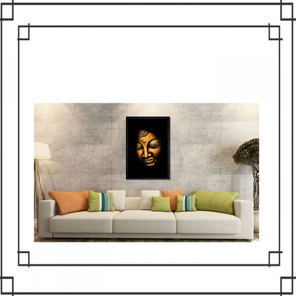 Rosolly Buddha Painting with Synthetic Photo Frame (Multicolor)