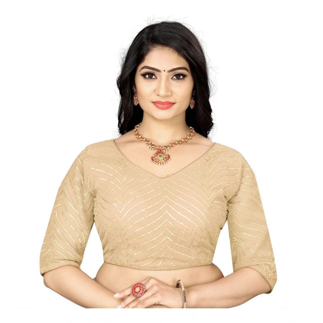 Rosolly Women's Georgette Embroidery Readymade Blouse (Cream, Size: Free Size)