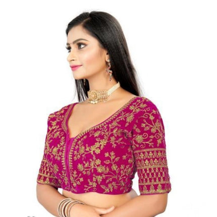Rosolly Women's Velvet Embroidery Readymade Blouse (Pink, Size: Free Size)