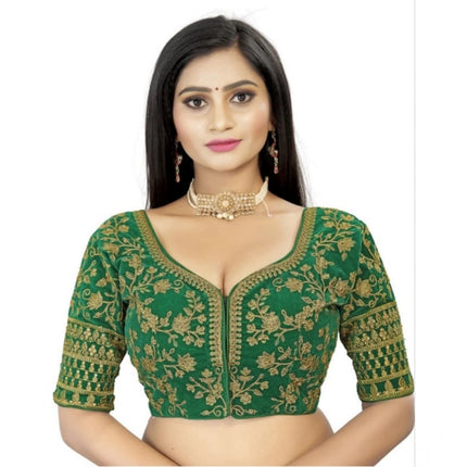 Rosolly Women's Velvet Embroidery Readymade Blouse (Green, Size: Free Size)