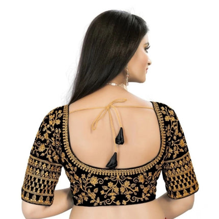 Rosolly Women's Velvet Embroidery Readymade Blouse (Black, Size: Free Size)