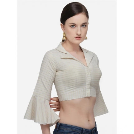 Rosolly Women's Cotton Striped Readymade Blouse (Beige, Size: Free Size)