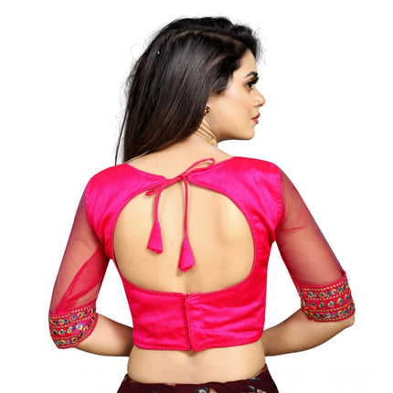 Rosolly Women's Phantom Silk Embroidery Readymade Blouse (Pink, Size: Free Size)