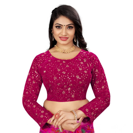 Rosolly Women's Velvet Embroidery Readymade Blouse (Pink, Size: Free Size)