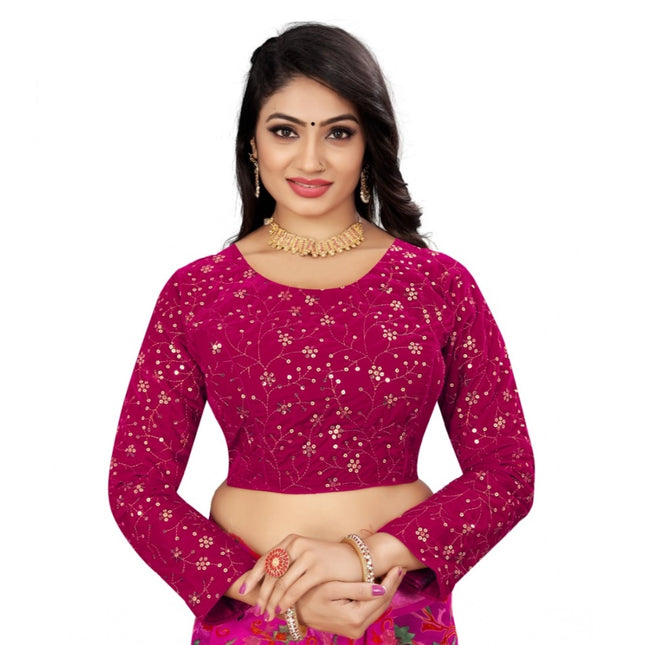 Rosolly Women's Velvet Embroidery Readymade Blouse (Pink, Size: Free Size)