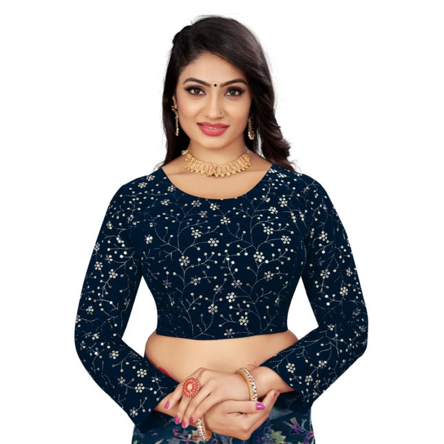 Rosolly Women's Velvet Embroidery Readymade Blouse (Navy Blue, Size: Free Size)