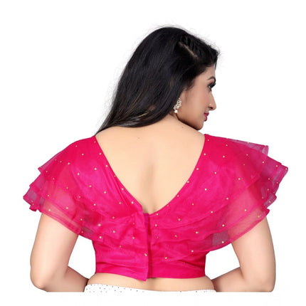 Rosolly Women's Nylon Diamond Work Readymade Blouse (Pink, Size: Free Size)