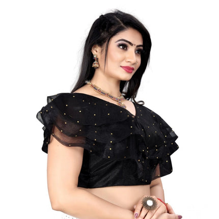 Rosolly Women's Nylon Diamond Work Readymade Blouse (Black, Size: Free Size)