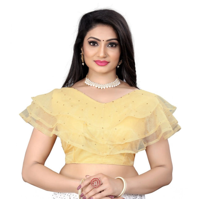 Rosolly Women's Nylon Diamond Work Readymade Blouse (Beige, Size: Free Size)