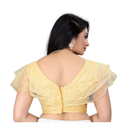 Rosolly Women's Nylon Diamond Work Readymade Blouse (Beige, Size: Free Size)