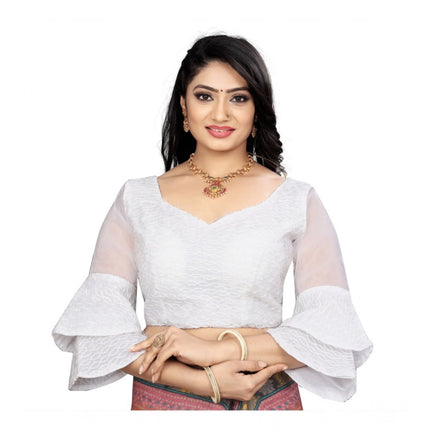 Rosolly Women's Organza Embroidery Readymade Blouse (White, Size: Free Size)