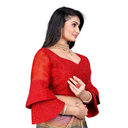 Rosolly Women's Organza Embroidery Readymade Blouse (Red, Size: Free Size)