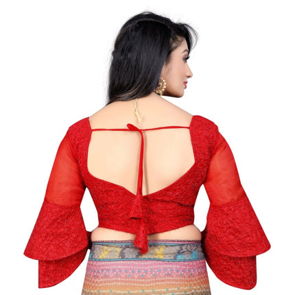 Rosolly Women's Organza Embroidery Readymade Blouse (Red, Size: Free Size)