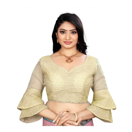 Rosolly Women's Organza Embroidery Readymade Blouse (Cream, Size: Free Size)