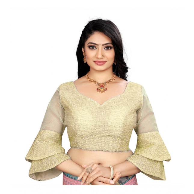 Rosolly Women's Organza Embroidery Readymade Blouse (Cream, Size: Free Size)