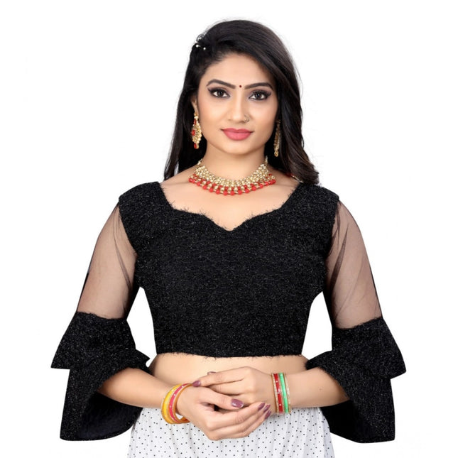 Rosolly Women's Organza Embroidery Readymade Blouse (Black, Size: Free Size)
