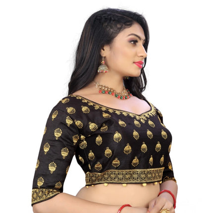 Rosolly Women's Phantom Embroidery Readymade Blouse (Black, Size: Free Size)