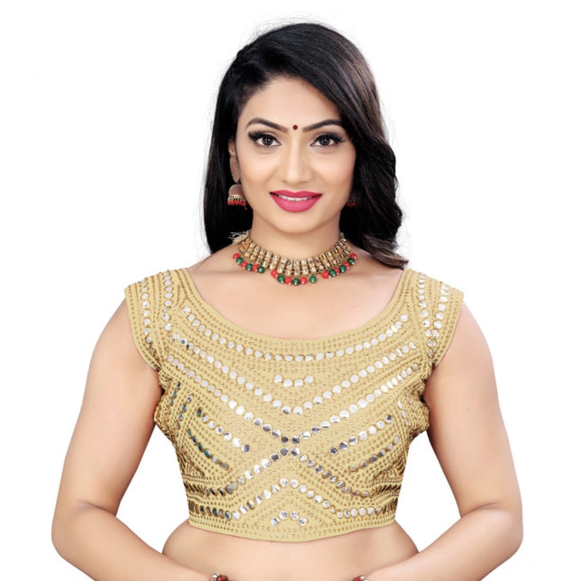 Rosolly Women's Phantom Embroidery Readymade Blouse (Beige, Size: Free Size)