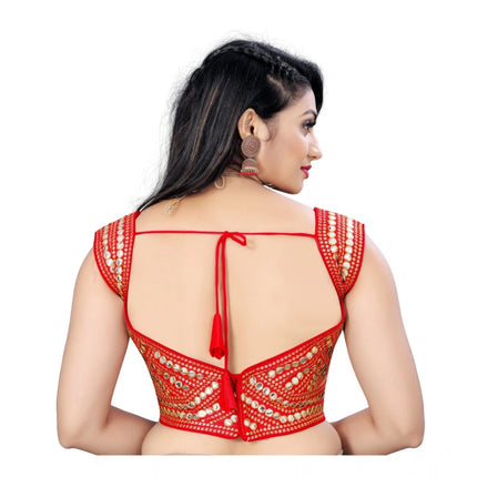 Rosolly Women's Phantom Embroidery Readymade Blouse (Red, Size: Free Size)