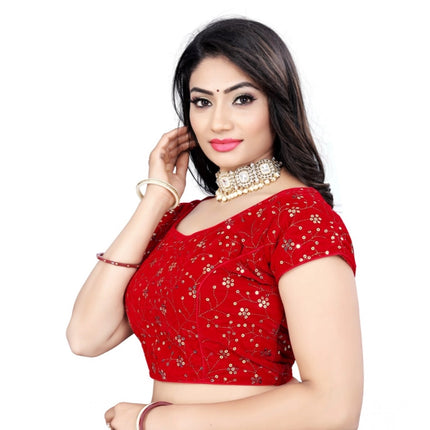 Rosolly Women's Velvet Sequins Readymade Blouse (Red, Size: Free Size)