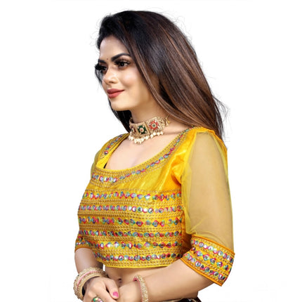 Rosolly Women's Phantom Silk Embroidery Readymade Blouse (Yellow, Size: Free Size)