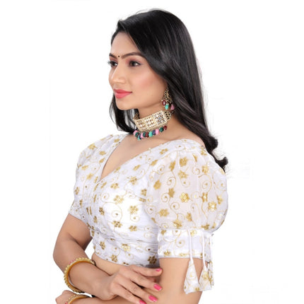 Rosolly Women's Jimmy Choo Embroidery Readymade Blouse (White, Size: Free Size)