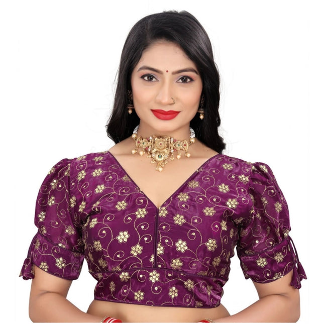Rosolly Women's Jimmy Choo Embroidery Readymade Blouse (Purple, Size: Free Size)