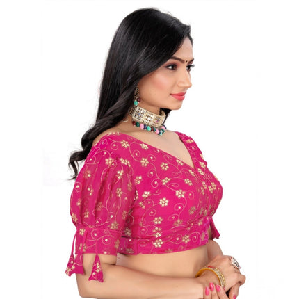Rosolly Women's Jimmy Choo Embroidery Readymade Blouse (Pink, Size: Free Size)