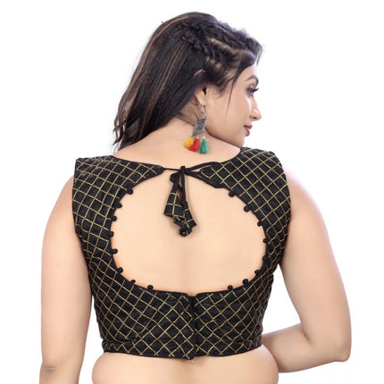 Rosolly Women's Satin Embroidery Readymade Blouse (Black, Size: Free Size)