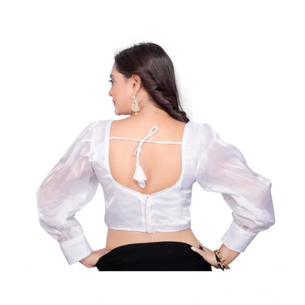 Rosolly Women's Organza Plain Readymade Blouse (White, Size: Free Size)