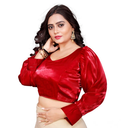 Rosolly Women's Organza Plain Readymade Blouse (Red, Size: Free Size)