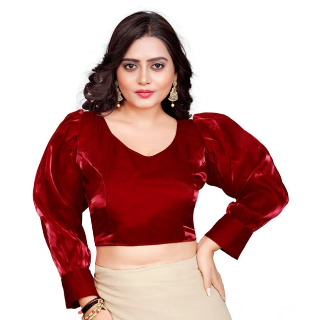Rosolly Women's Organza Plain Readymade Blouse (Maroon, Size: Free Size)