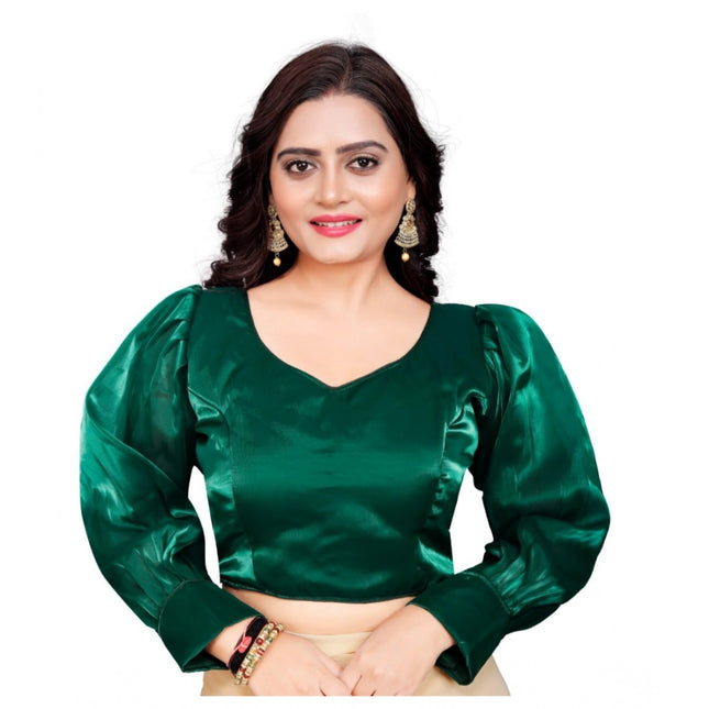 Rosolly Women's Organza Plain Readymade Blouse (Green, Size: Free Size)