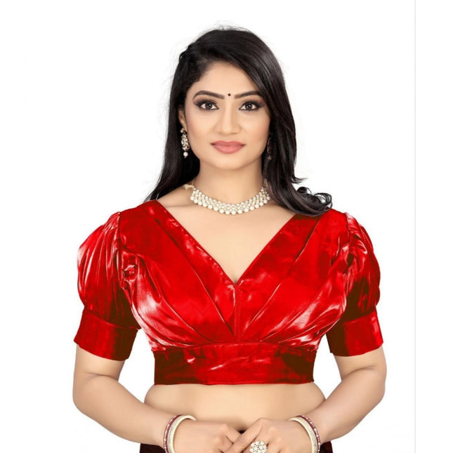 Rosolly Women's Organza Plain Readymade Blouse (Red, Size: Free Size)