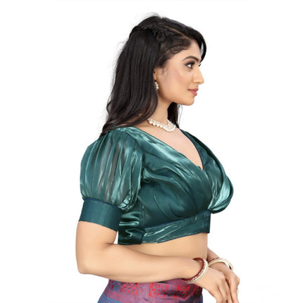 Rosolly Women's Organza Plain Readymade Blouse (Marine Teal, Size: Free Size)