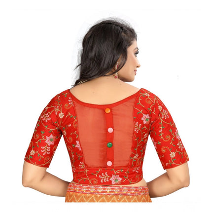 Rosolly Women's Satin Floral Readymade Blouse (Red, Size: Free Size)