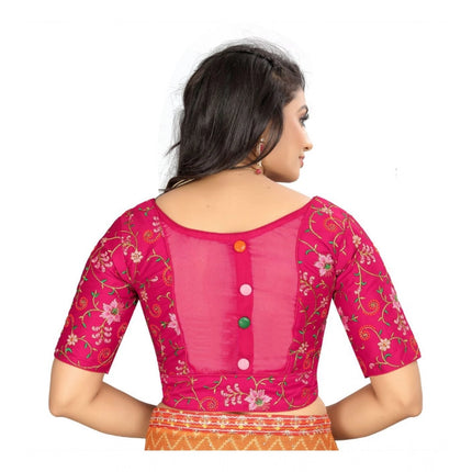 Rosolly Women's Satin Floral Readymade Blouse (Pink, Size: Free Size)