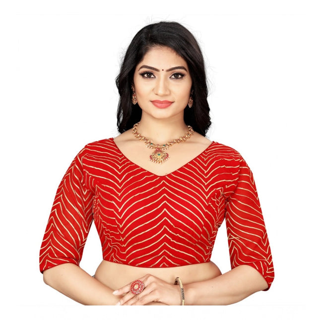 Rosolly Women's Georgette Embroidery Readymade Blouse (Red, Size: Free Size)