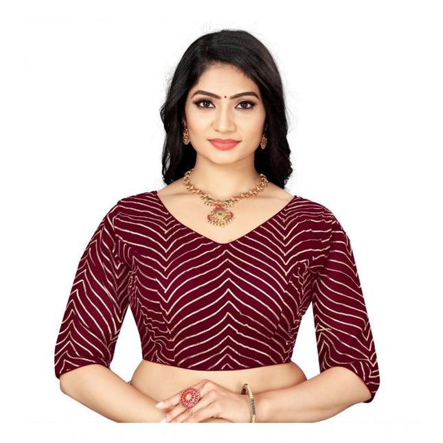 Rosolly Women's Georgette Embroidery Readymade Blouse (Maroon, Size: Free Size)