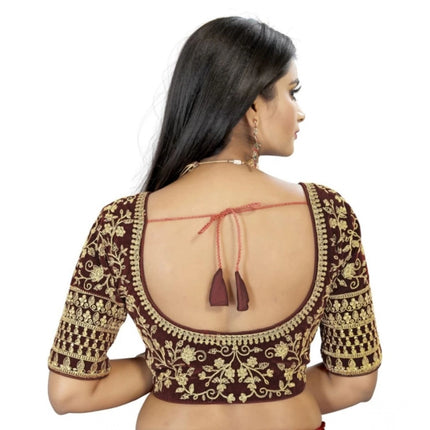 Rosolly Women's Velvet Embroidery Readymade Blouse (Brown, Size: Free Size)