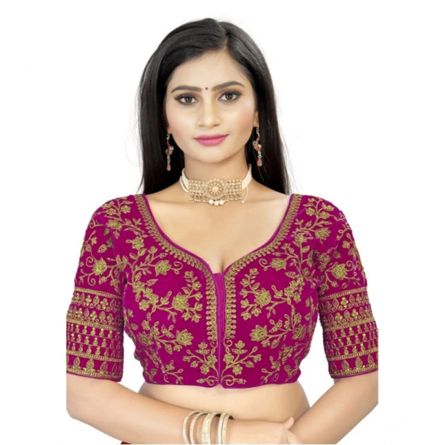 Rosolly Women's Velvet Embroidery Readymade Blouse (Pink, Size: Free Size)